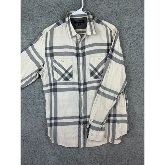 Banana Republic Shirt Men M Cream Chambray Button Up Slim Fit Geometric Flannel